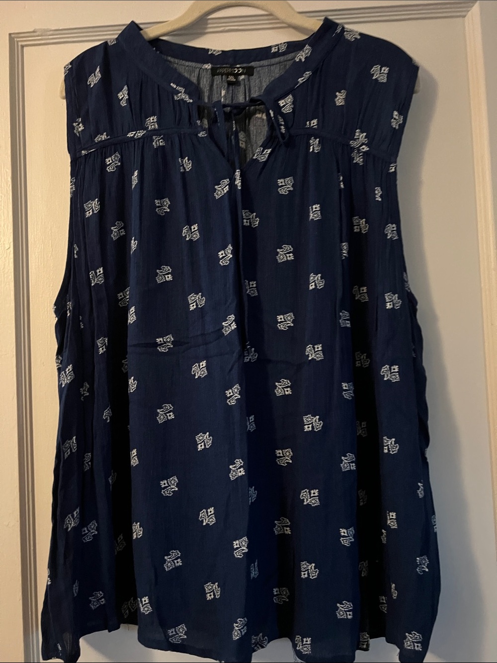 Papermoon Navy Sleeveless Tie-Neck Tunic with White Floral Motif